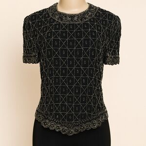 Papéll Boutique Evening Black Silk Beaded Top M